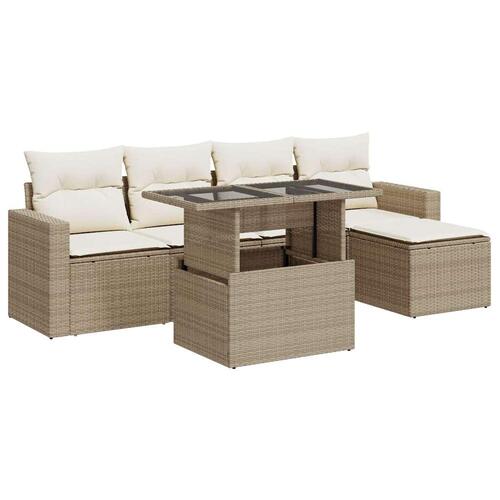 Sofasæt til haven 6 dele med hynder polyrattan beige