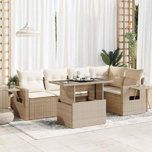 Sofasæt til haven 6 dele med hynder polyrattan beige