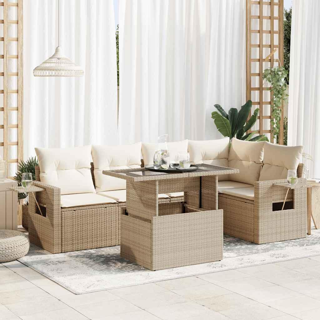Sofasæt til haven 6 dele med hynder polyrattan beige
