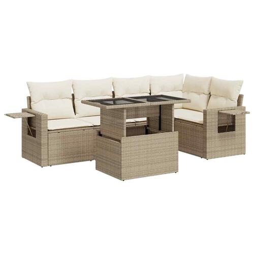 Sofasæt til haven 6 dele med hynder polyrattan beige