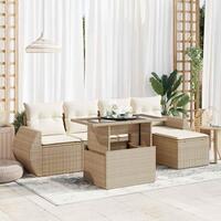 Sofasæt til haven 6 dele med hynder polyrattan beige