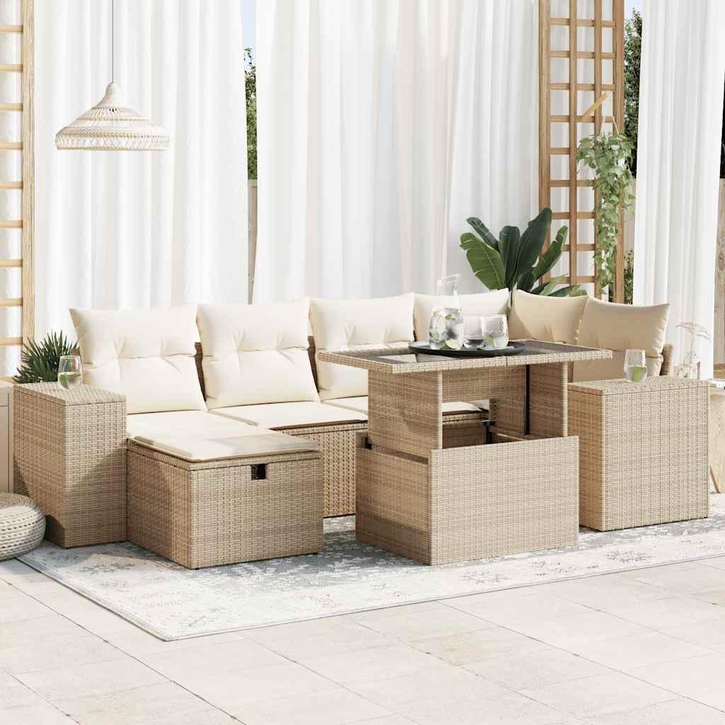 Sofasæt til haven 8 dele med hynder polyrattan beige