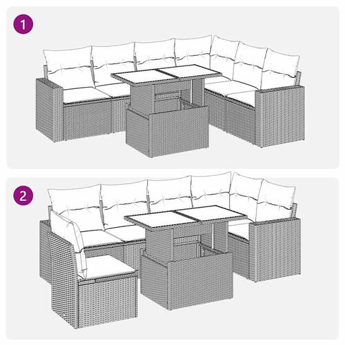 Sofasæt til haven 7 dele med hynder polyrattan beige