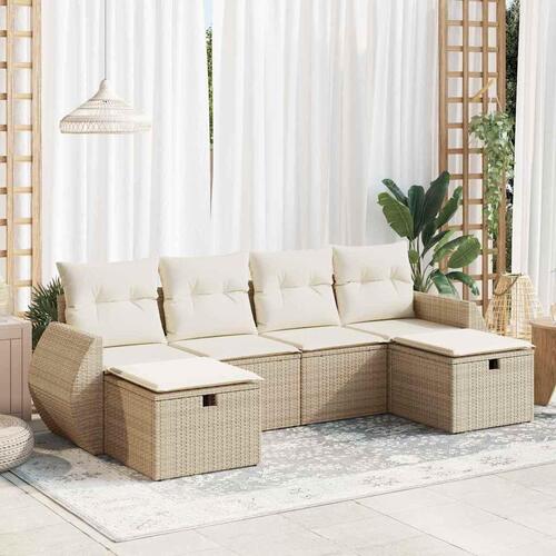 Sofasæt til haven 6 dele med hynder polyrattan beige