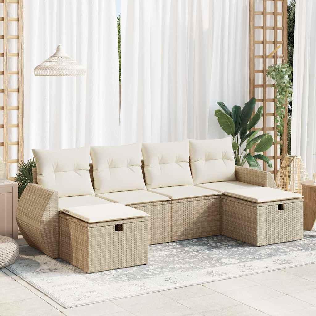 Sofasæt til haven 6 dele med hynder polyrattan beige