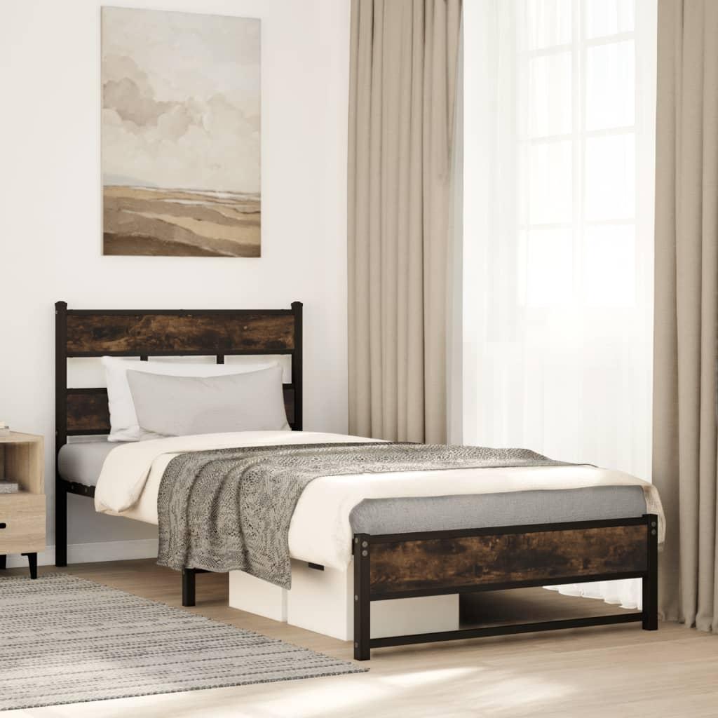 Sengeramme i metal 75x190 cm - røget egetræslook, med sengegavl billede