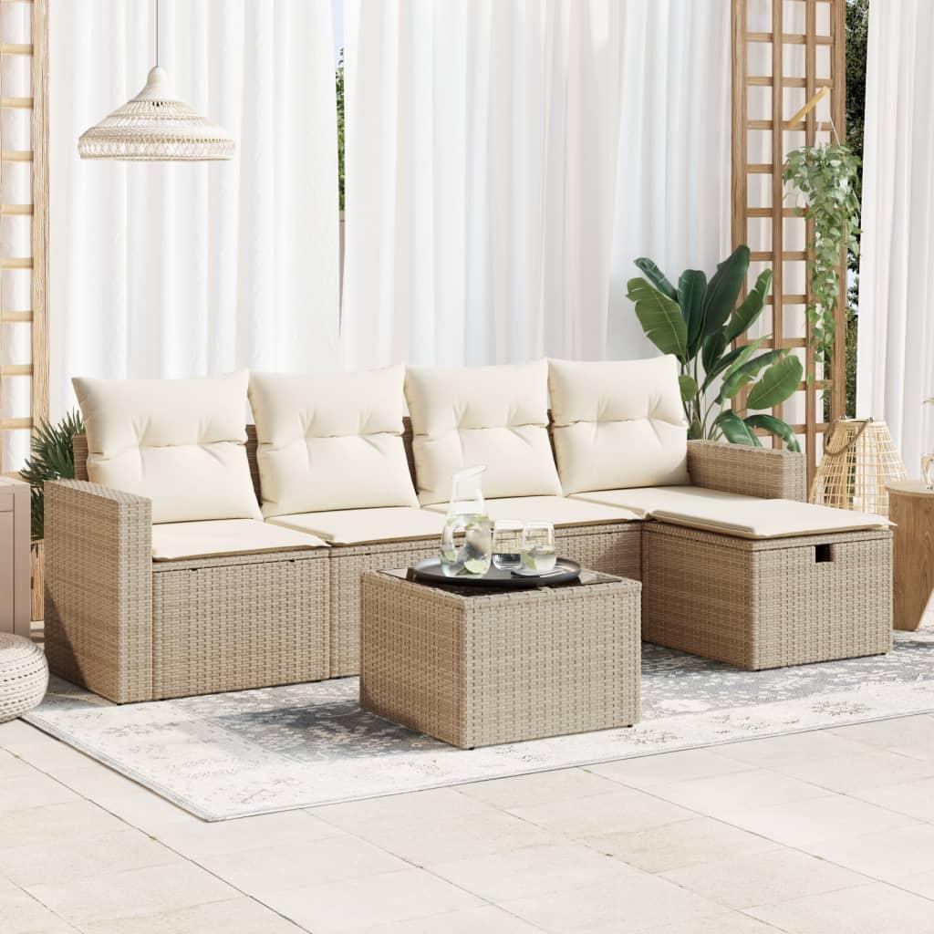 Sofasæt til haven 6 dele med hynder polyrattan beige