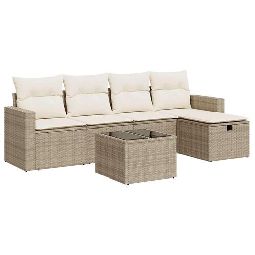 Sofasæt til haven 6 dele med hynder polyrattan beige