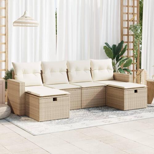 Sofasæt til haven 6 dele med hynder polyrattan beige