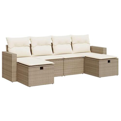 Sofasæt til haven 6 dele med hynder polyrattan beige