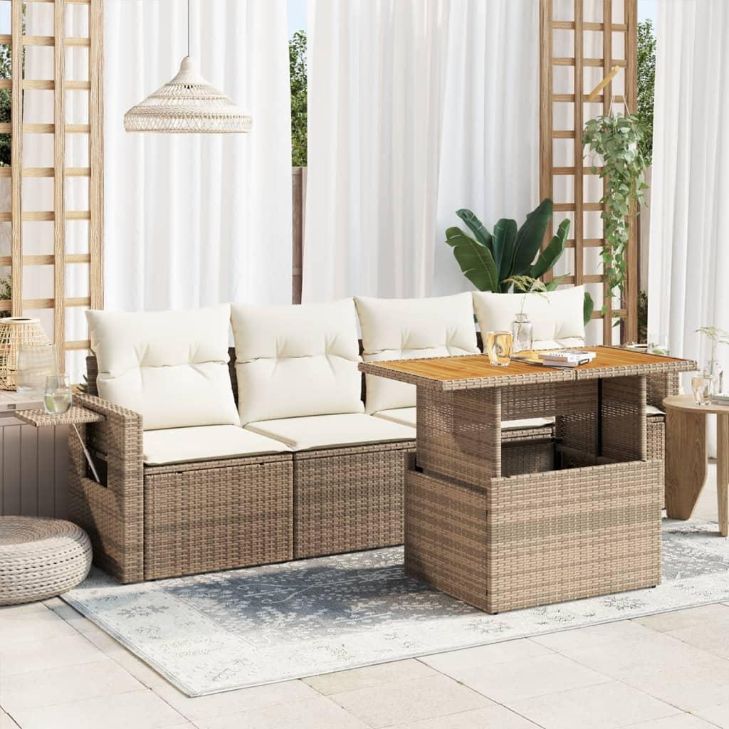 Sofasæt til haven 5 dele med hynder polyrattan beige