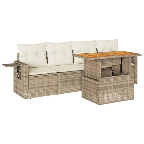 Sofasæt til haven 5 dele med hynder polyrattan beige