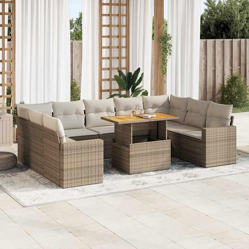Sofasæt til haven 10 dele med hynder polyrattan beige