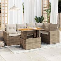 Sofasæt til haven 6 dele med hynder polyrattan beige