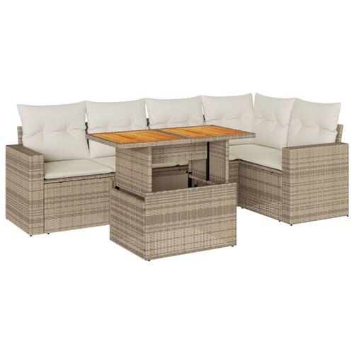 Sofasæt til haven 6 dele med hynder polyrattan beige