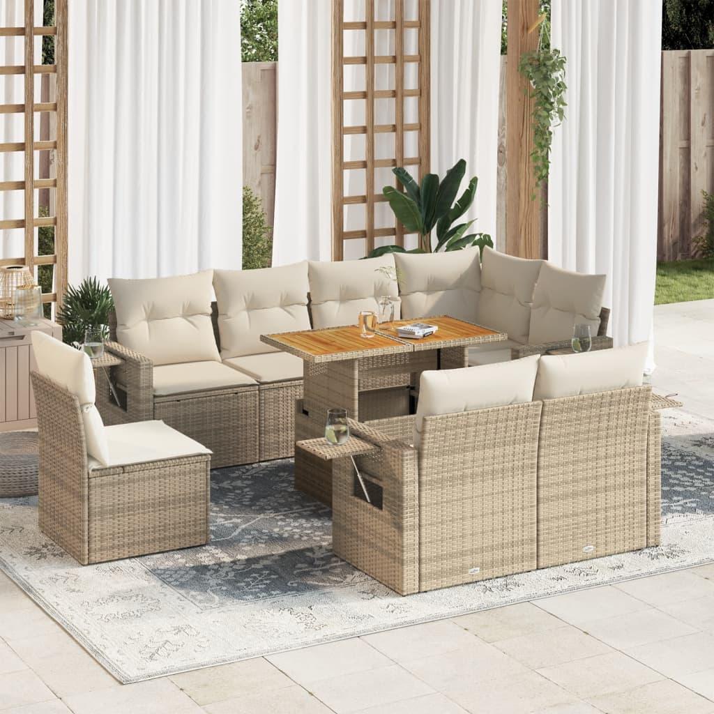 Sofasæt til haven 9 dele med hynder polyrattan beige