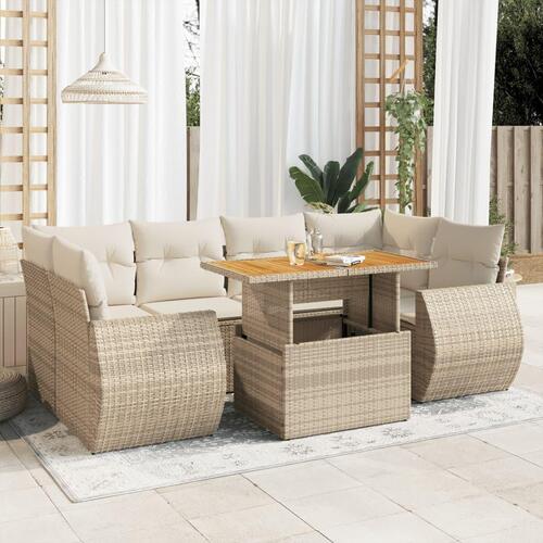 Sofasæt til haven 7 dele med hynder polyrattan beige
