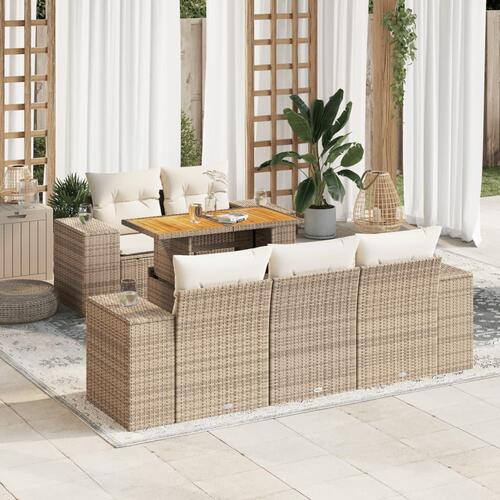 Sofasæt til haven 6 dele med hynder polyrattan beige