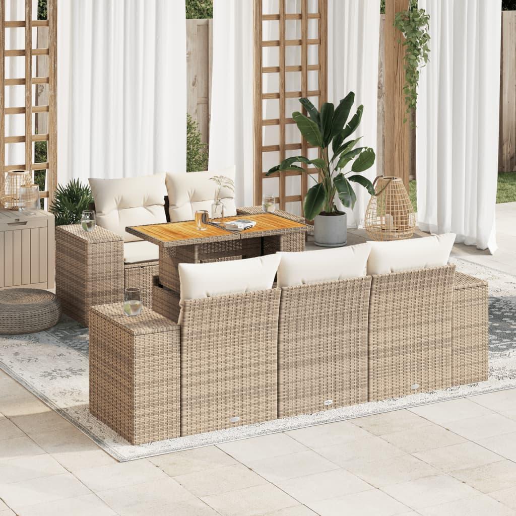 Sofasæt til haven 6 dele med hynder polyrattan beige