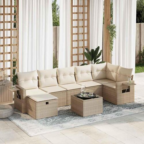 Sofasæt til haven 8 dele med hynder polyrattan beige