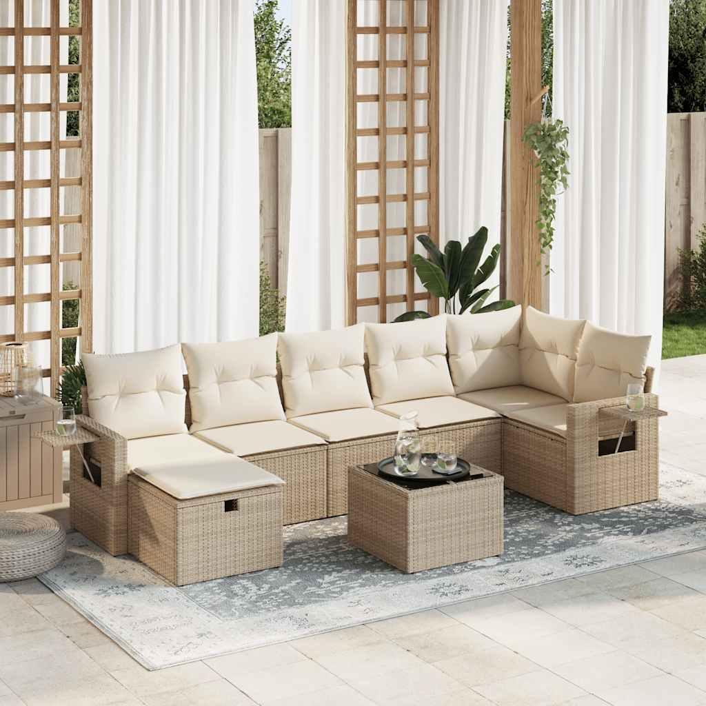 Sofasæt til haven 8 dele med hynder polyrattan beige