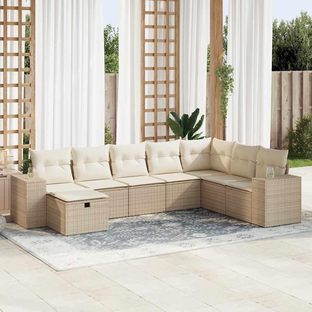 Sofasæt til haven 8 dele med hynder polyrattan beige