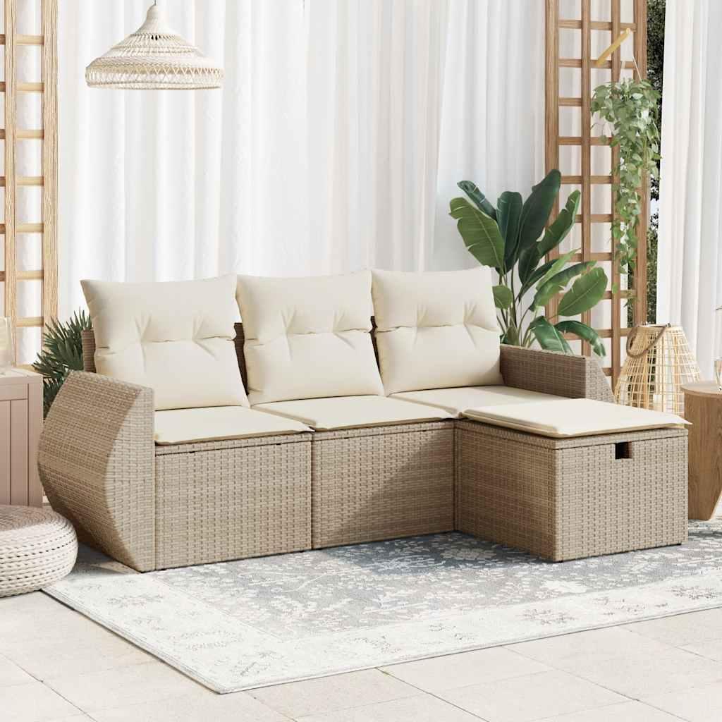 Sofasæt til haven 4 dele med hynder polyrattan beige