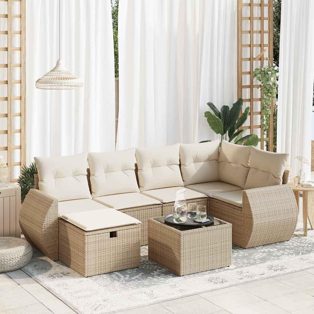Sofasæt til haven 7 dele med hynder polyrattan beige