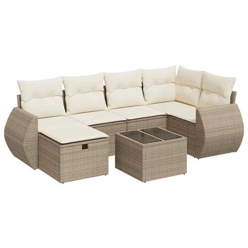 Sofasæt til haven 7 dele med hynder polyrattan beige