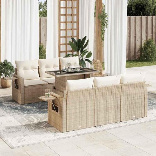 Sofasæt til haven 7 dele med hynder polyrattan beige