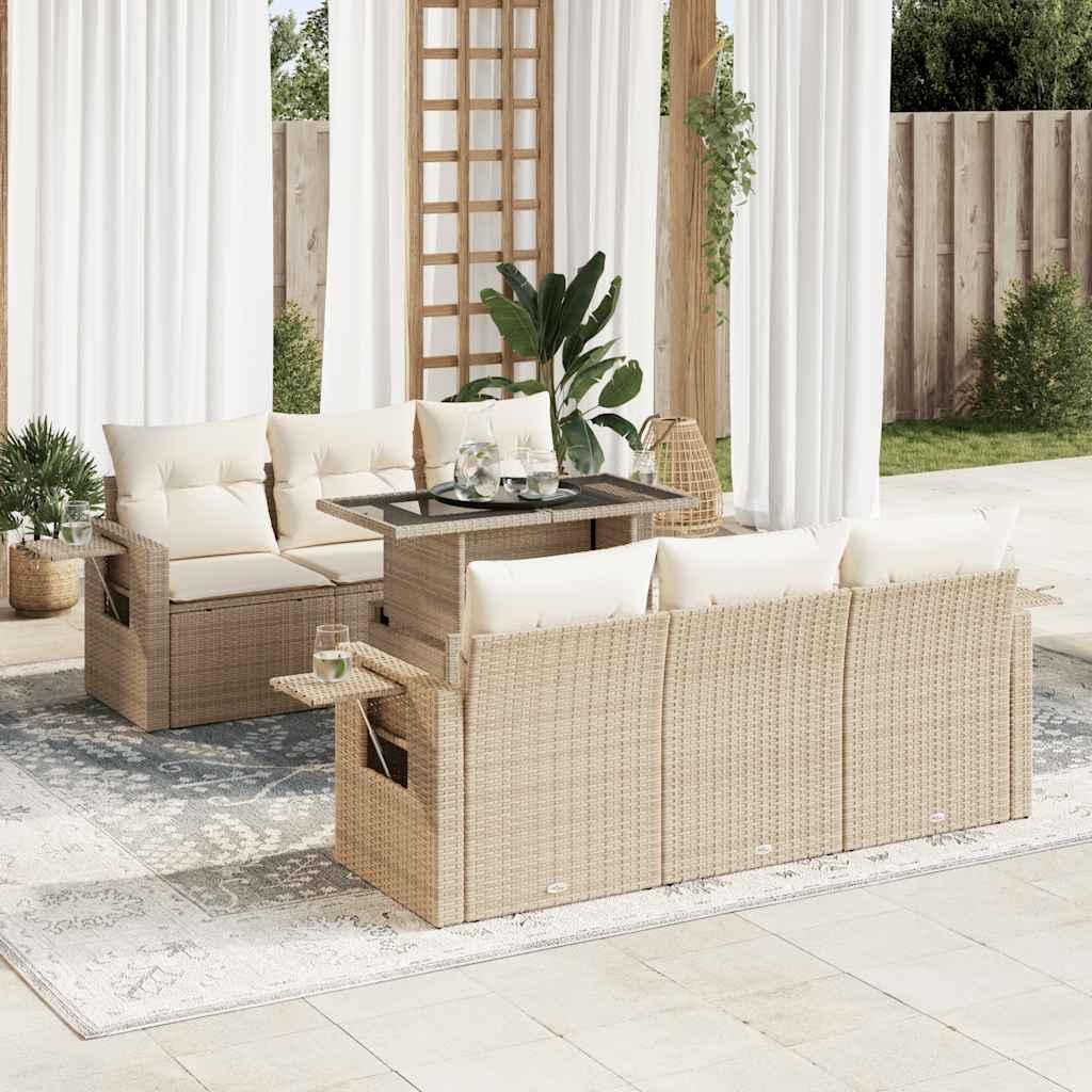 Sofasæt til haven 7 dele med hynder polyrattan beige