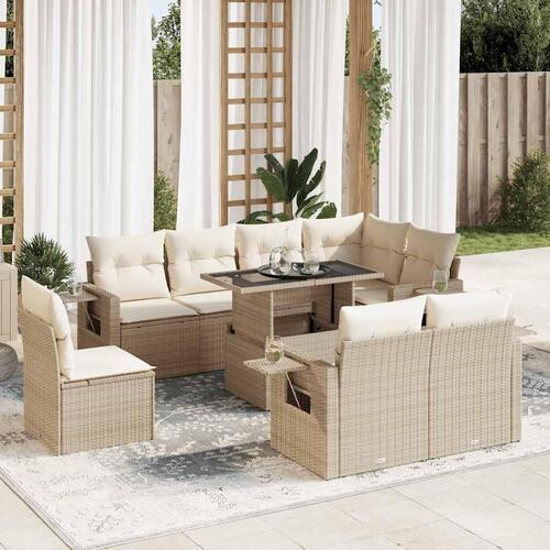 Sofasæt til haven 9 dele med hynder polyrattan beige