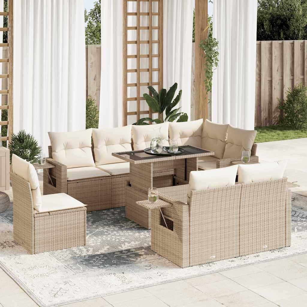 Sofasæt til haven 9 dele med hynder polyrattan beige