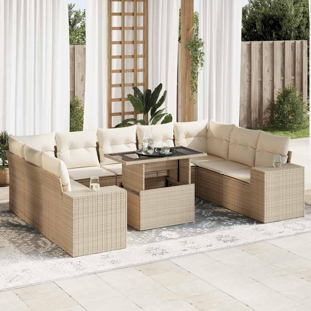 Sofasæt til haven 10 dele med hynder polyrattan beige