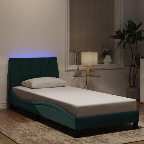 Sengeramme med LED-lys 90x190 cm velour mørkegrøn
