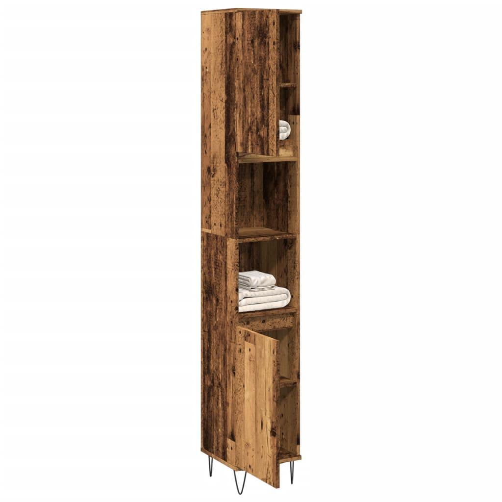 Badeværelsesskab 30x30x190 cm konstrueret træ gammelt trælook