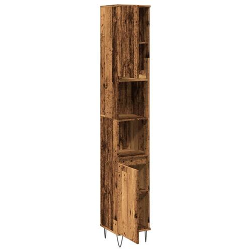 Badeværelsesskab 30x30x190 cm konstrueret træ gammelt trælook