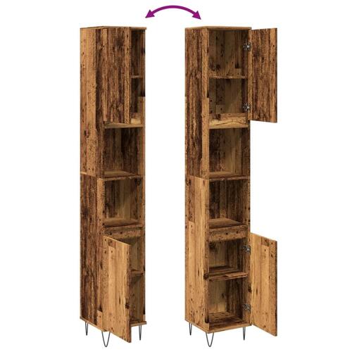 Badeværelsesskab 30x30x190 cm konstrueret træ gammelt trælook
