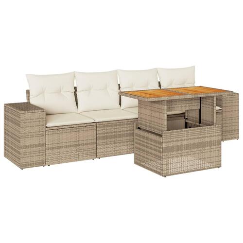 Sofasæt til haven 5 dele med hynder polyrattan beige