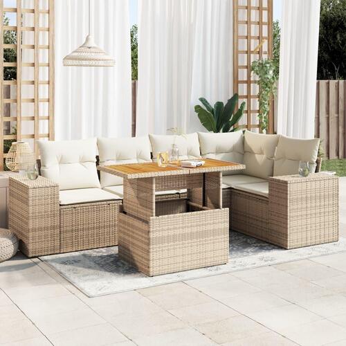 Sofasæt til haven 6 dele med hynder polyrattan beige