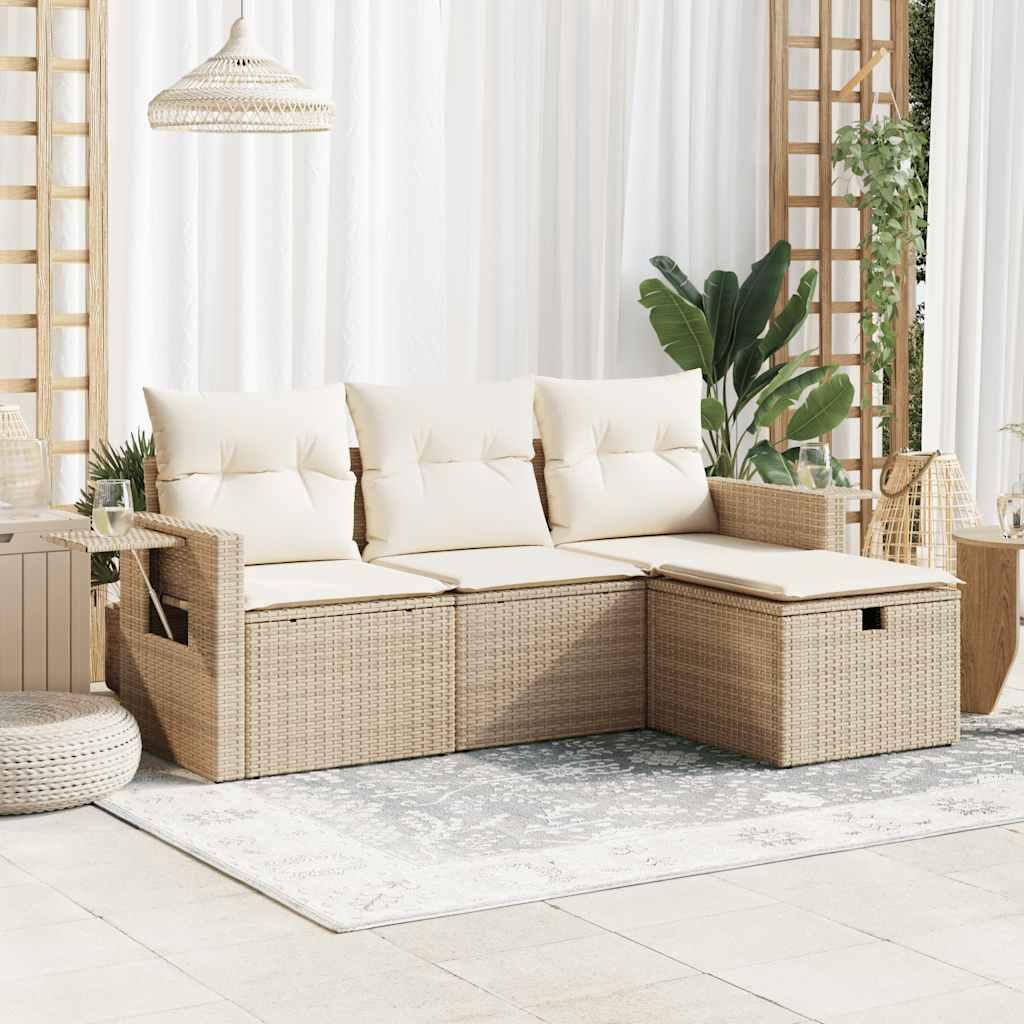 Sofasæt til haven 4 dele med hynder polyrattan beige