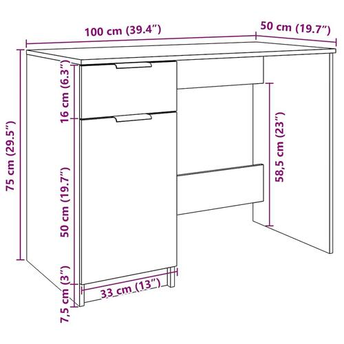 Skrivebord 100x50x75 cm konstrueret træ kunsteg