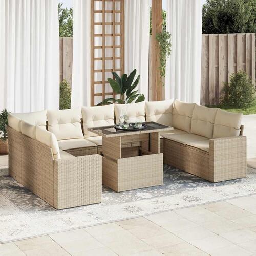 Sofasæt til haven 10 dele med hynder polyrattan beige