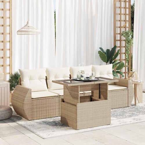 Sofasæt til haven 5 dele med hynder polyrattan beige