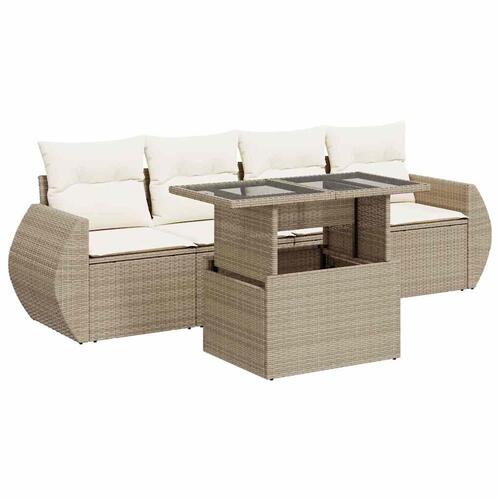 Sofasæt til haven 5 dele med hynder polyrattan beige