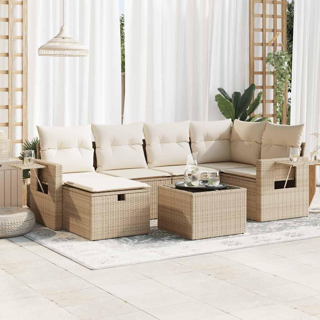 Sofasæt til haven 7 dele med hynder polyrattan beige
