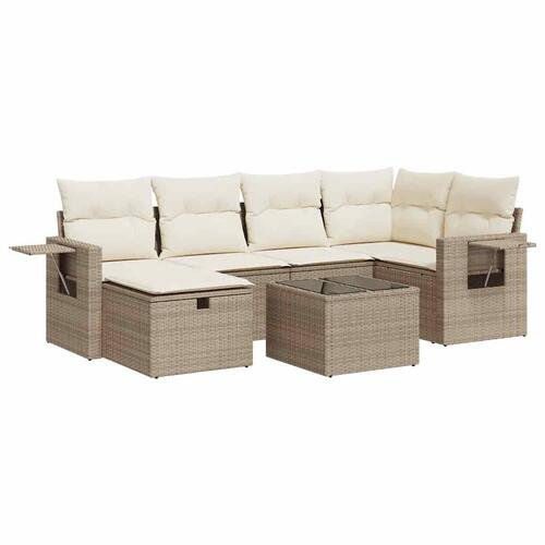 Sofasæt til haven 7 dele med hynder polyrattan beige