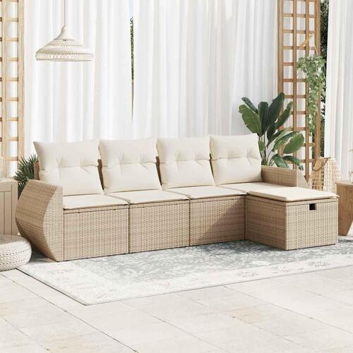 Sofasæt til haven 5 dele med hynder polyrattan beige