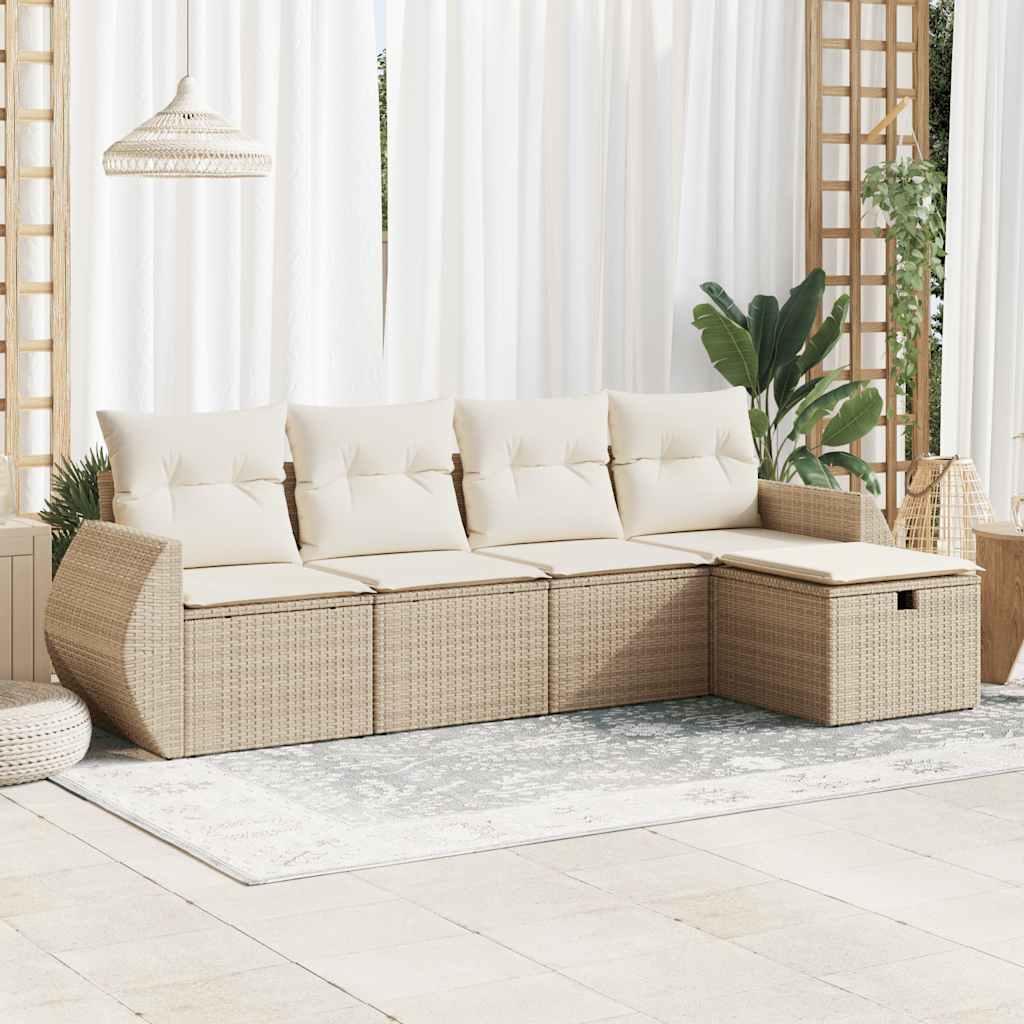 Sofasæt til haven 5 dele med hynder polyrattan beige