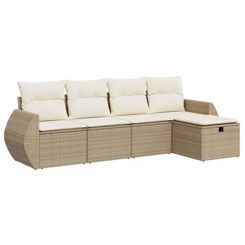 Sofasæt til haven 5 dele med hynder polyrattan beige